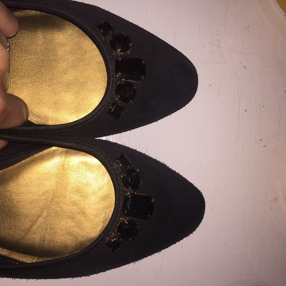 NEW Ann Taylor Loft Black suede flats with gems - Picture 3 of 7